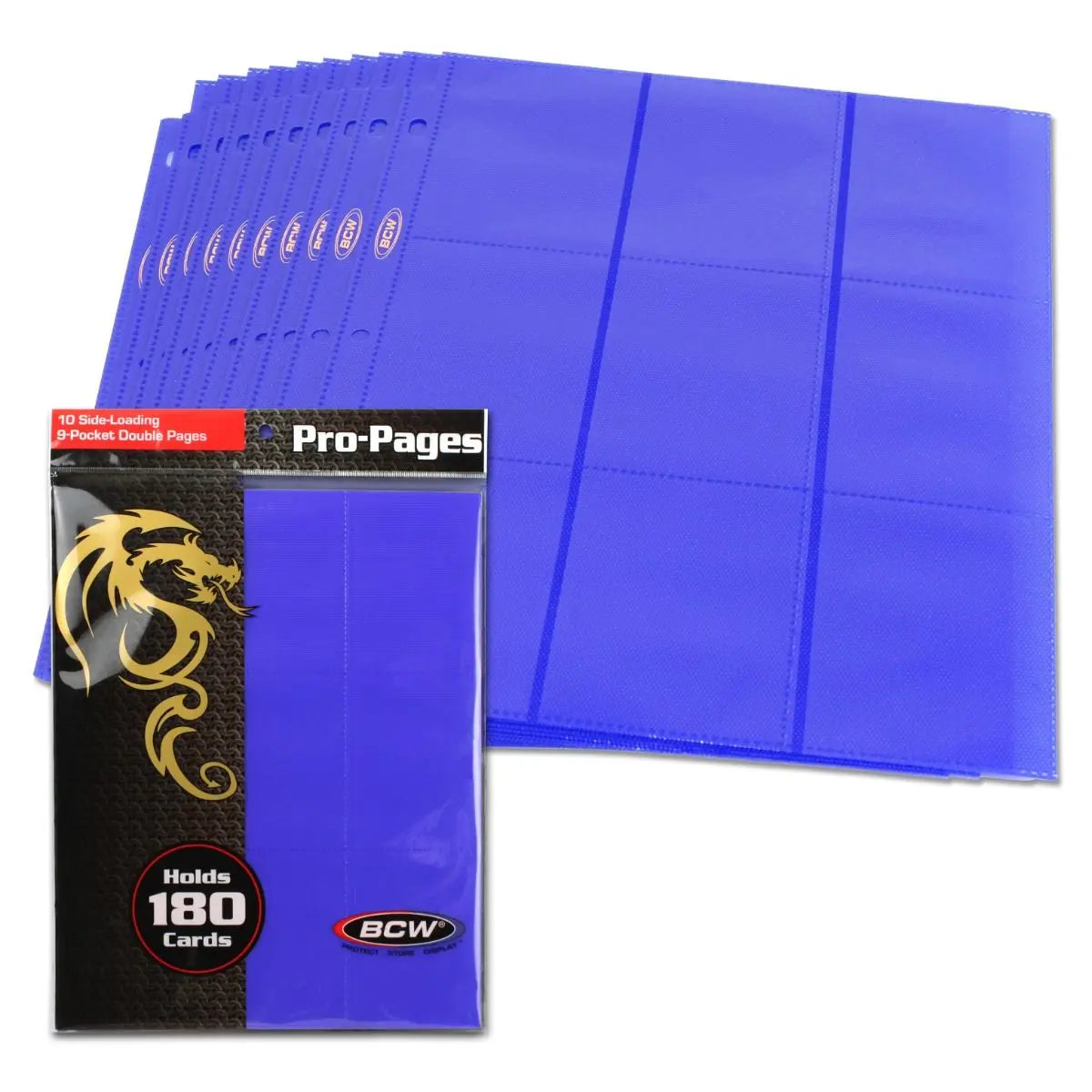 BCW Side-Loading 18-Pocket Pro Pages – Blue (10 Pack) - K&N Gaming LLC