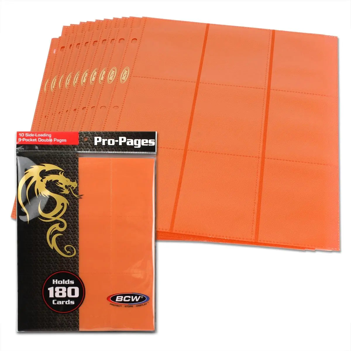 BCW Side-Loading 18-Pocket Pro Pages – Orange (10 Pack) - K&N Gaming LLC