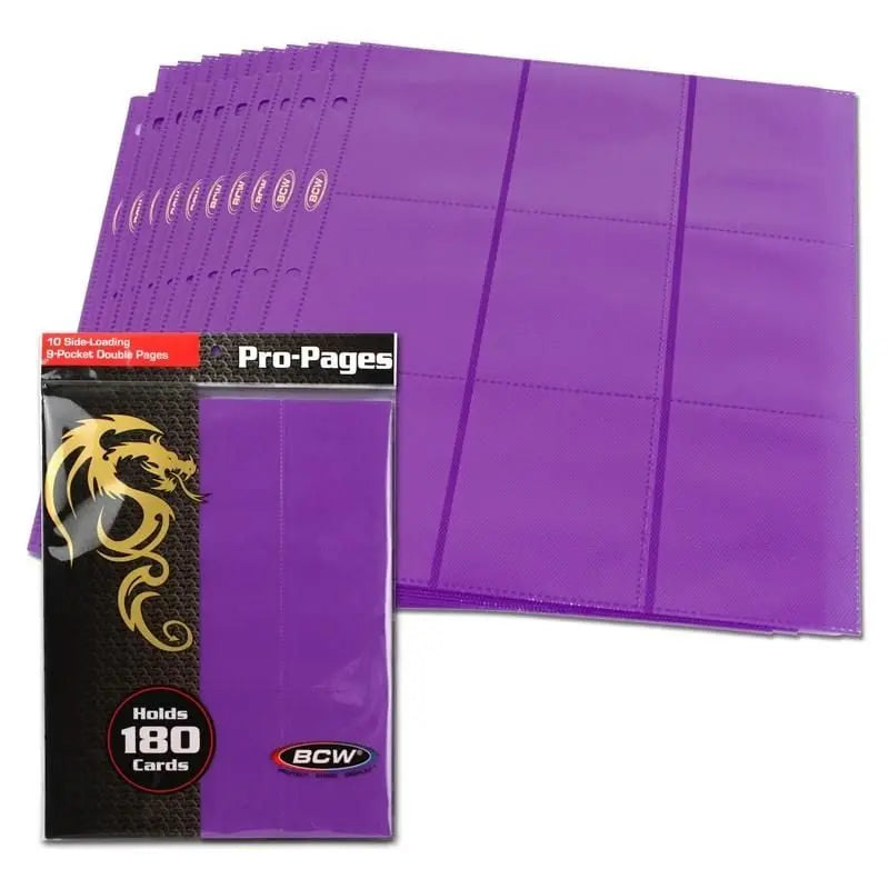 BCW Side-Loading 18-Pocket Pro Pages – Purple (10 Pack) - K&N Gaming LLC