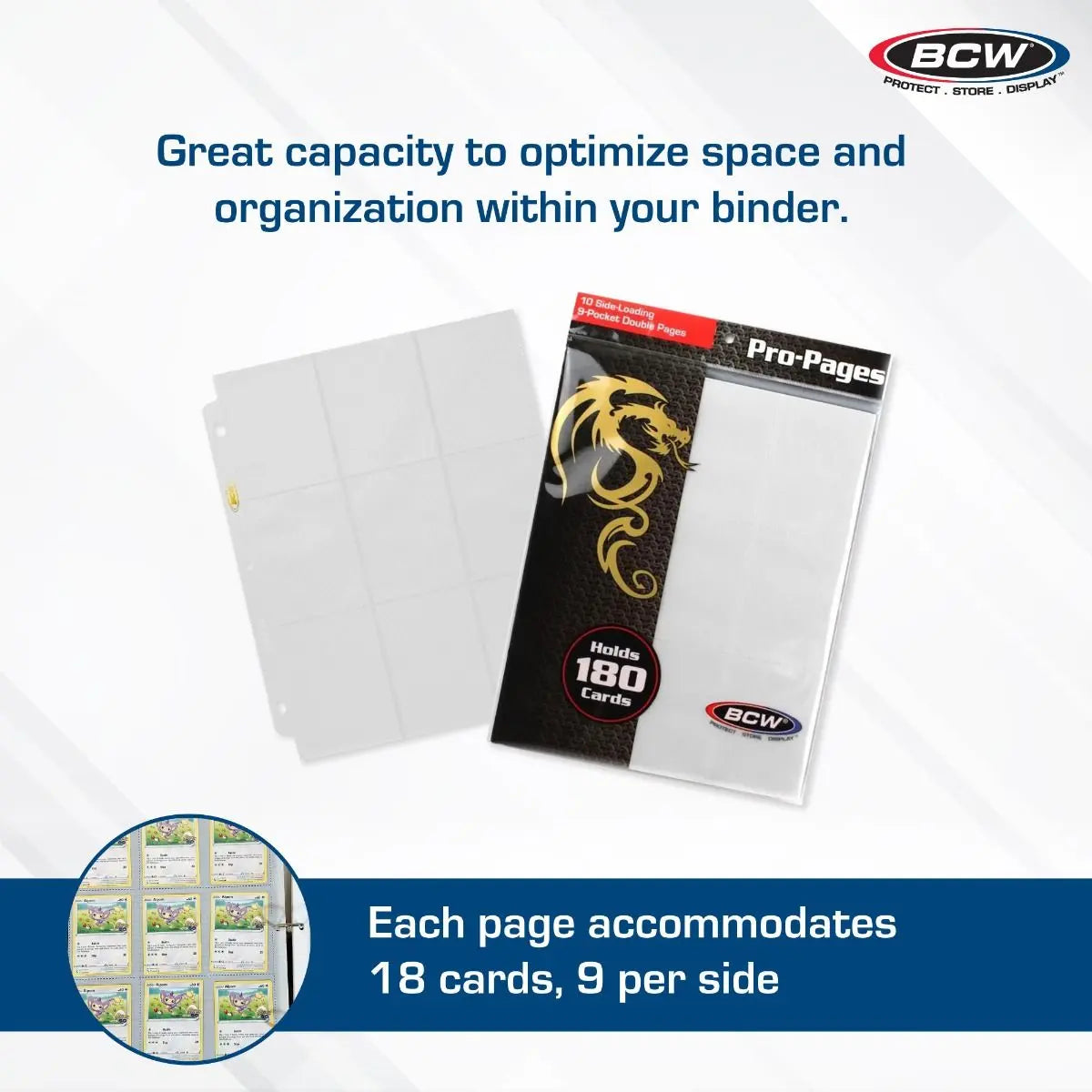 BCW Side-Loading 18-Pocket Pro Pages – White (10 Pack) - K&N Gaming LLC