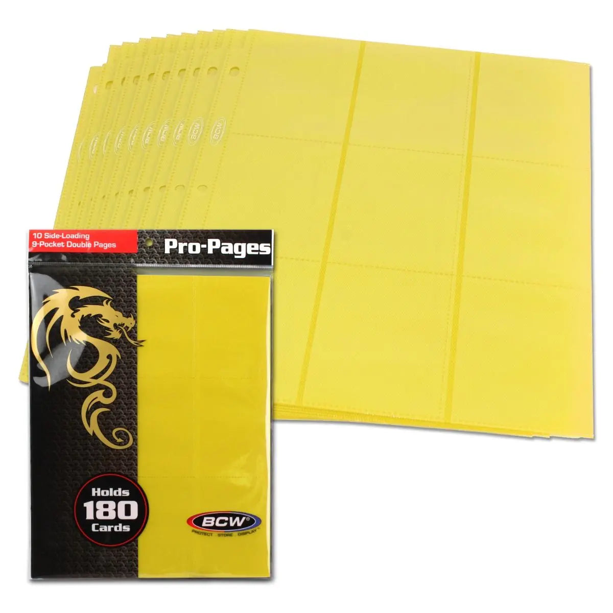 BCW Side-Loading 18-Pocket Pro Pages – Yellow (10 Pack) - K&N Gaming LLC