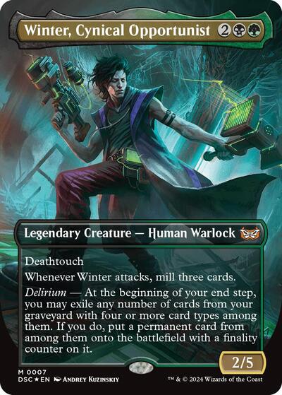 Winter, Cynical Opportunist (Borderless) (Commander: Duskmourn: House of Horror) Light Play