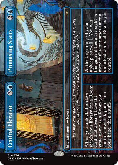 Central Elevator / Promising Stairs (Borderless) (Duskmourn: House of Horror) Near Mint