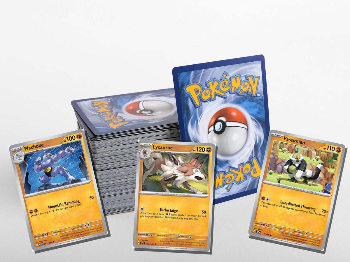 pokemon fighting card lot 50 cards no duplicates – stack view