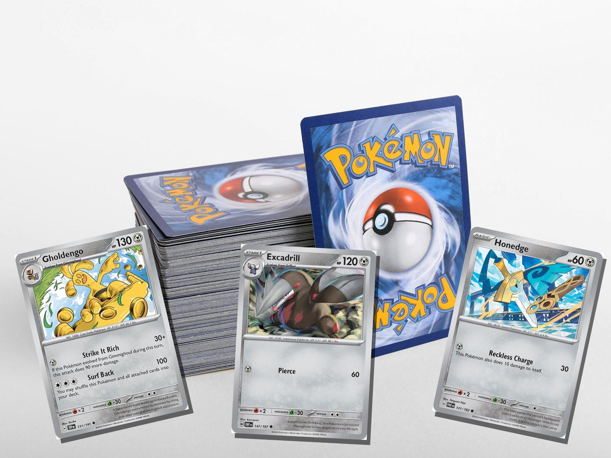 pokemon metal card lot 50 cards no duplicates – stack view