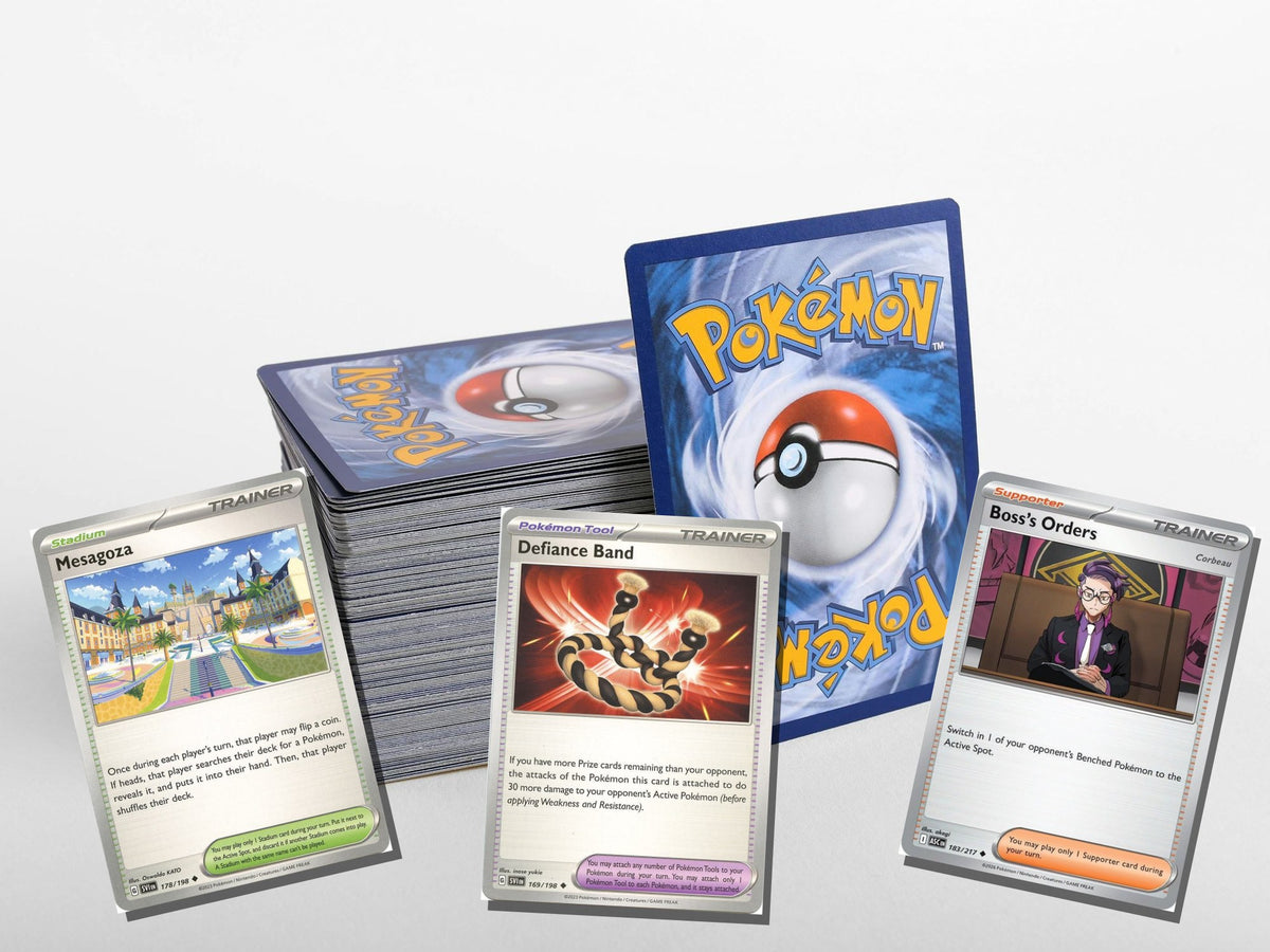 pokemon trainer card lot 50 cards no duplicates – stack view