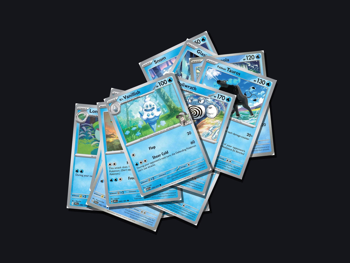 pokemon water card lot 50 cards no duplicates – pile view