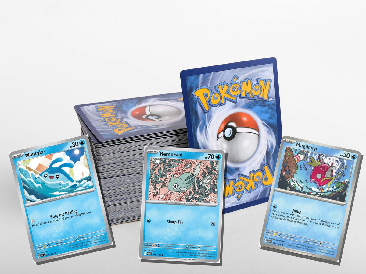 pokemon water card lot 50 cards no duplicates – stack view