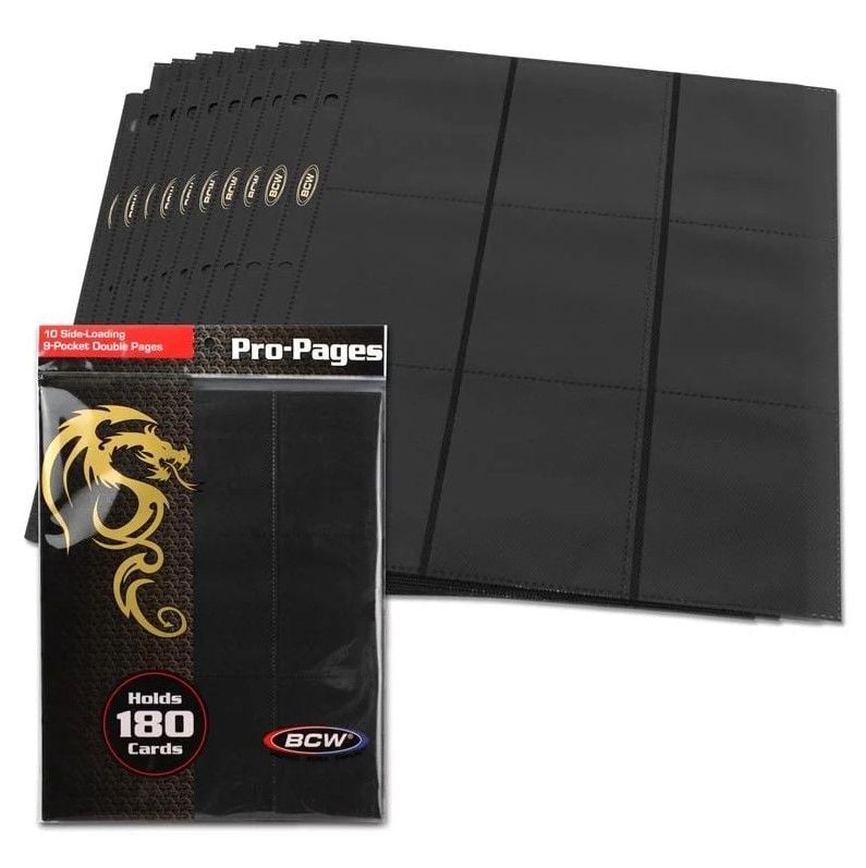 BCW Side-Loading 18-Pocket Pro Pages – Black (10 Pack)