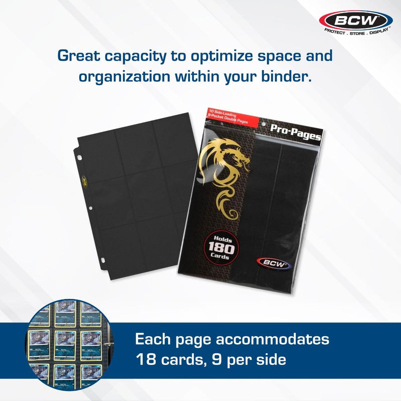 BCW Side-Loading 18-Pocket Pro Pages – Black (10 Pack)