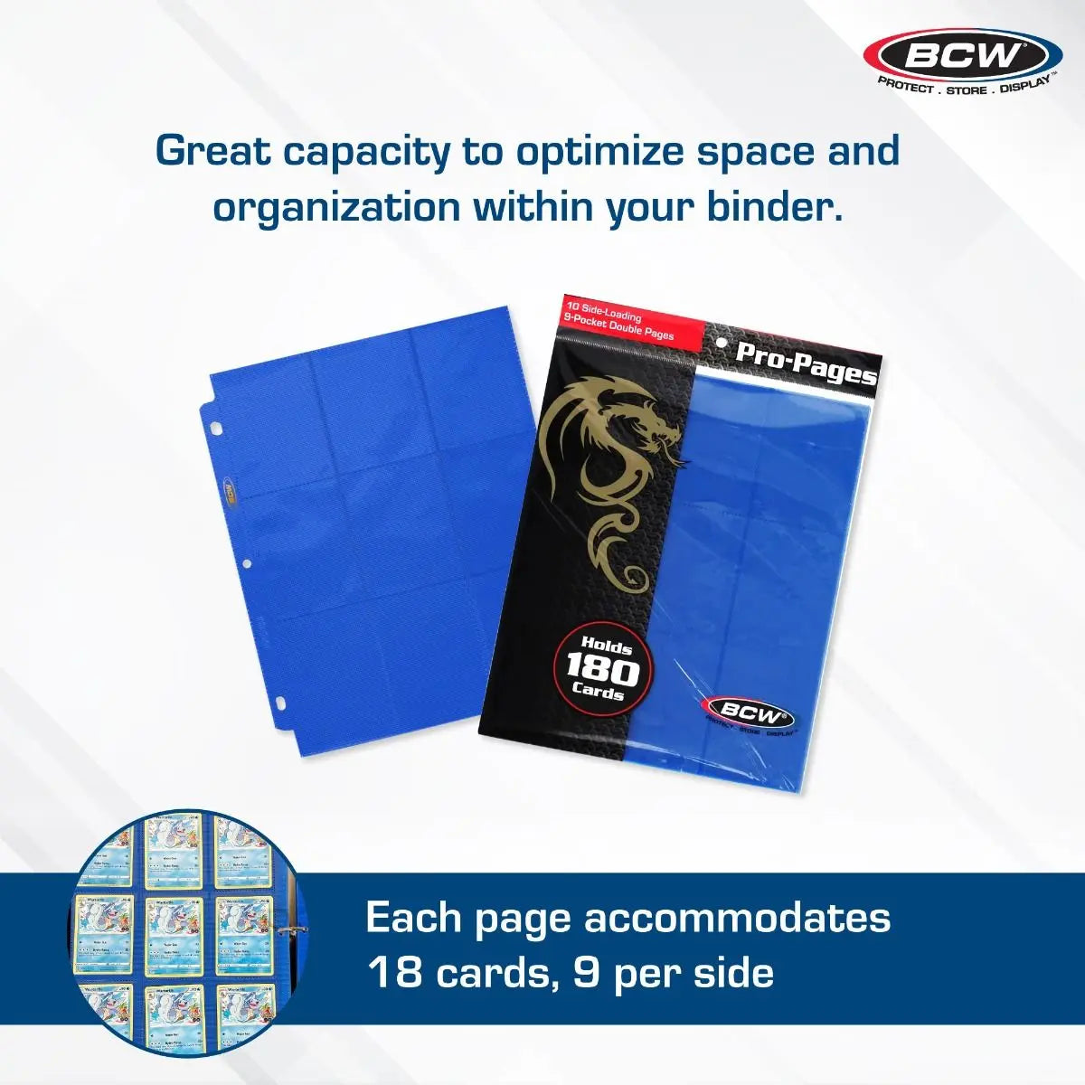 BCW Side-Loading 18-Pocket Pro Pages – Blue (10 Pack) - K&N Gaming LLC