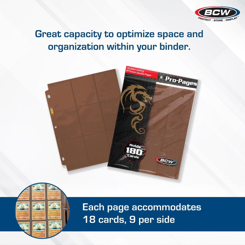 BCW Side-Loading 18-Pocket Pro Pages – Brown (10 Pack)