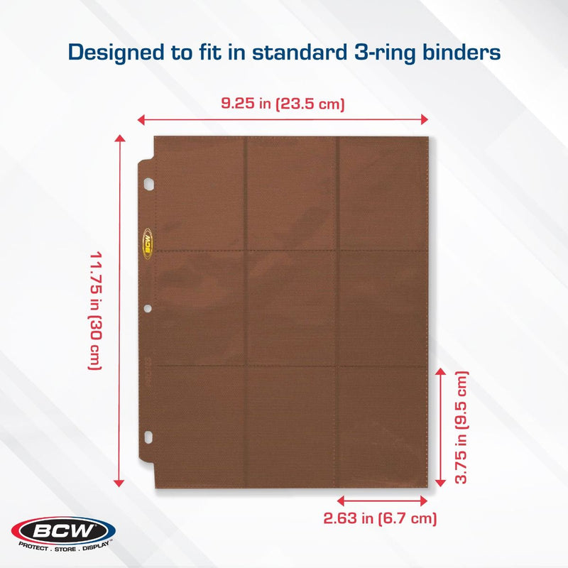 BCW Side-Loading 18-Pocket Pro Pages – Brown (10 Pack)