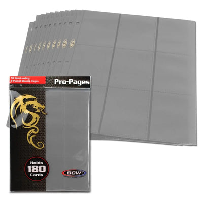 BCW Side-Loading 18-Pocket Pro Pages – Gray (10 Pack) - K&N Gaming LLC