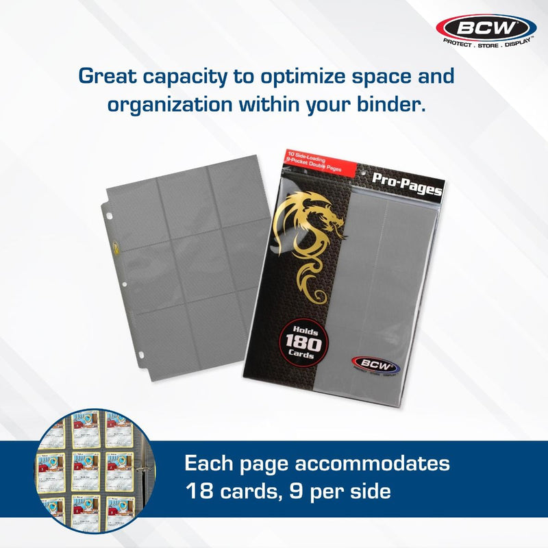 BCW Side-Loading 18-Pocket Pro Pages – Gray (10 Pack)