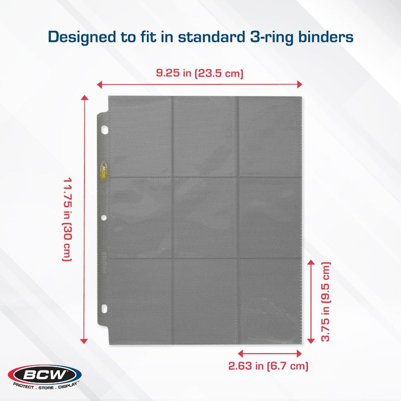BCW Side-Loading 18-Pocket Pro Pages – Gray (10 Pack)