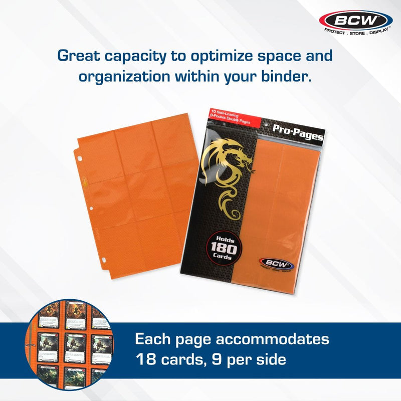 BCW Side-Loading 18-Pocket Pro Pages – Orange (10 Pack)