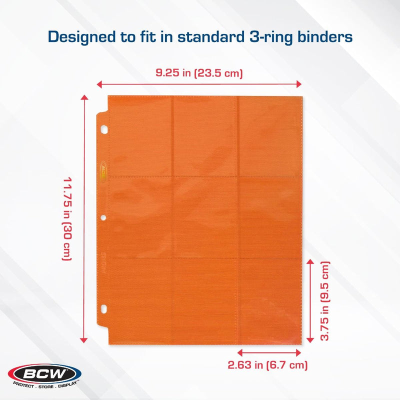 BCW Side-Loading 18-Pocket Pro Pages – Orange (10 Pack)
