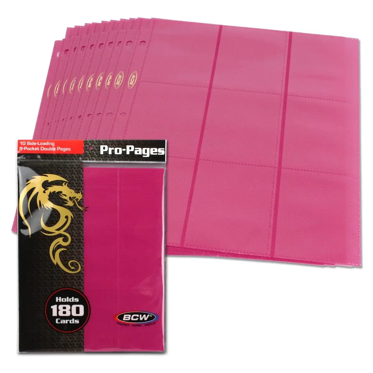BCW Side-Loading 18-Pocket Pro Pages – Pink (10 Pack) - K&N Gaming LLC