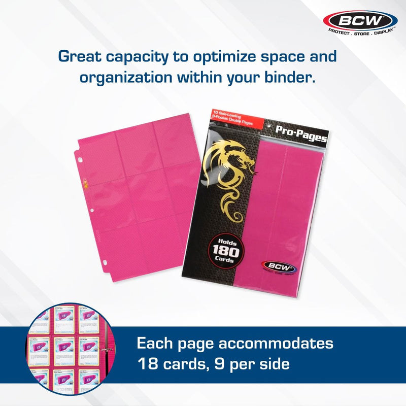 BCW Side-Loading 18-Pocket Pro Pages – Pink (10 Pack)