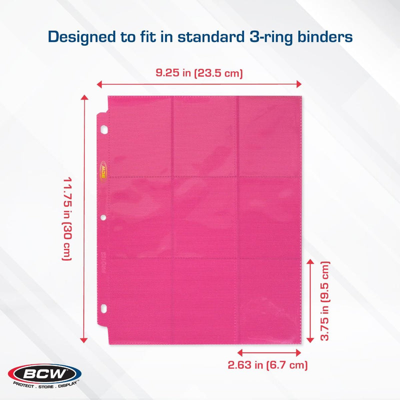 BCW Side-Loading 18-Pocket Pro Pages – Pink (10 Pack)