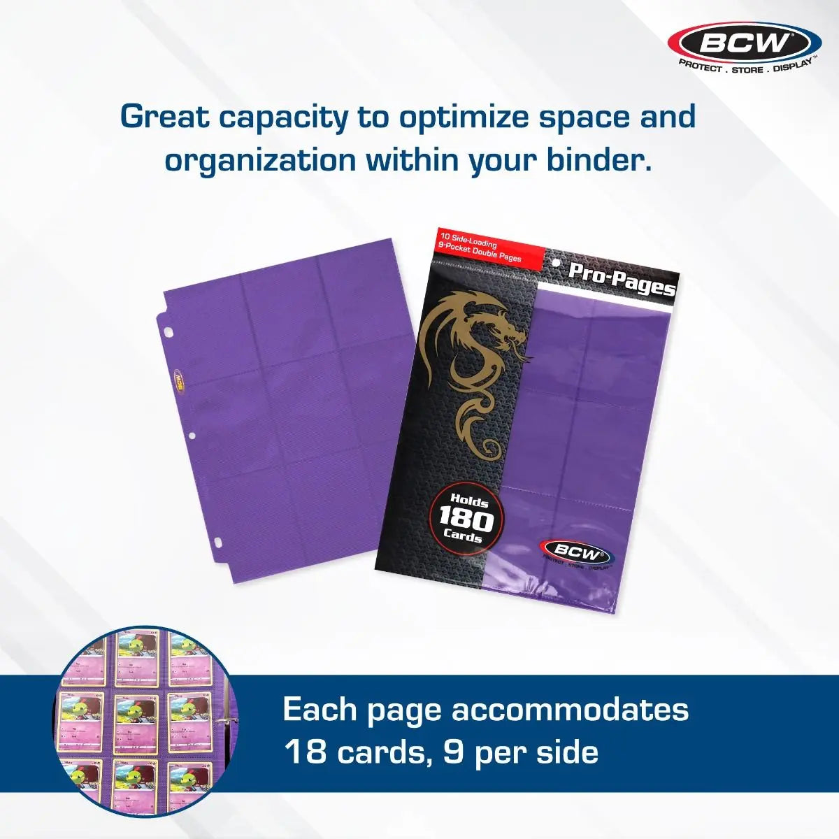 BCW Side-Loading 18-Pocket Pro Pages – Purple (10 Pack) - K&N Gaming LLC