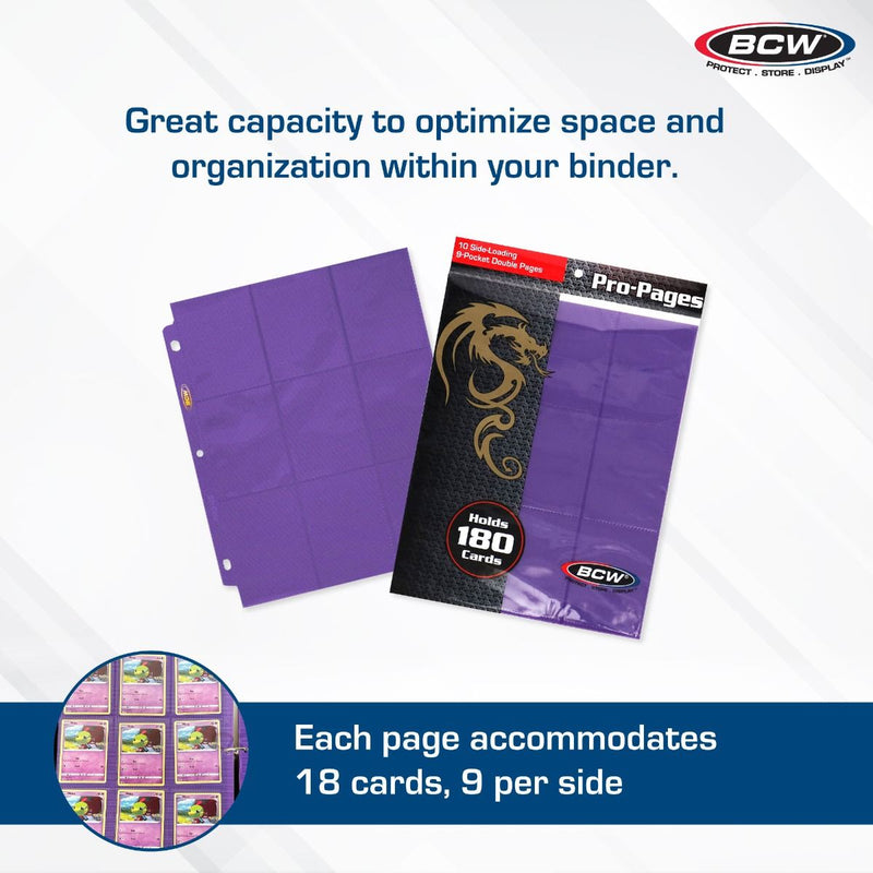 BCW Side-Loading 18-Pocket Pro Pages – Purple (10 Pack)