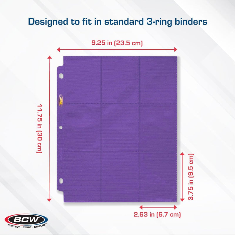 BCW Side-Loading 18-Pocket Pro Pages – Purple (10 Pack)