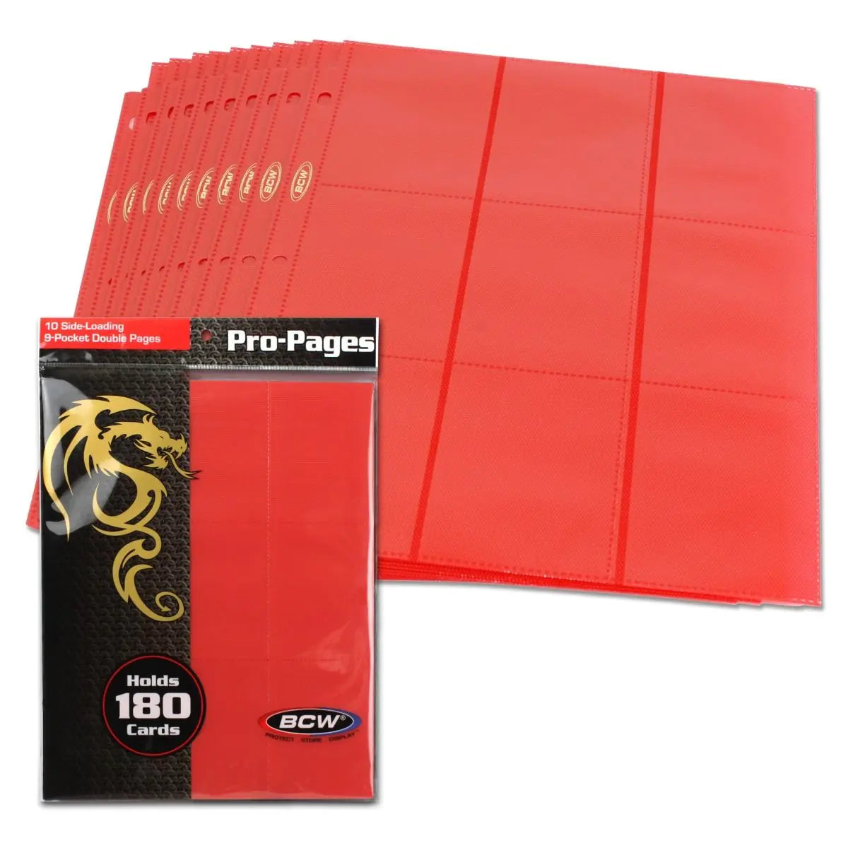 BCW Side-Loading 18-Pocket Pro Pages – Red (10 Pack) - K&N Gaming LLC