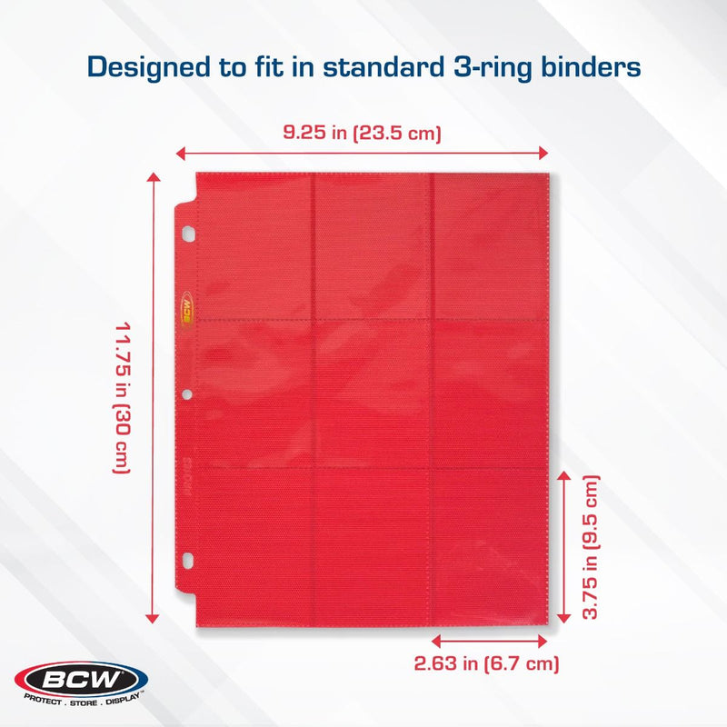 BCW Side-Loading 18-Pocket Pro Pages – Red (10 Pack)