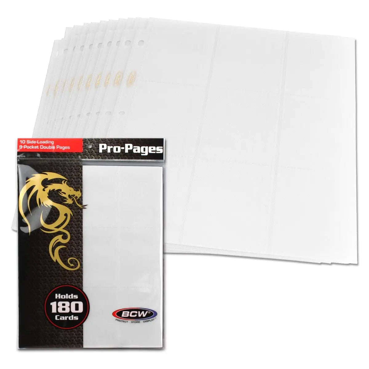 BCW Side-Loading 18-Pocket Pro Pages – White (10 Pack) - K&N Gaming LLC