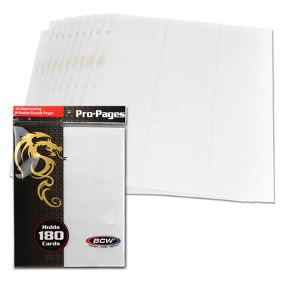BCW Side-Loading 18-Pocket Pro Pages – White (10 Pack) - K&N Gaming LLC