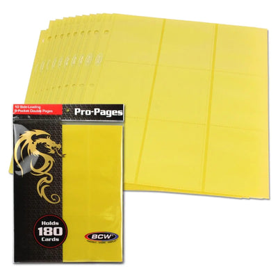 BCW Side-Loading 18-Pocket Pro Pages – Yellow (10 Pack) - K&N Gaming LLC