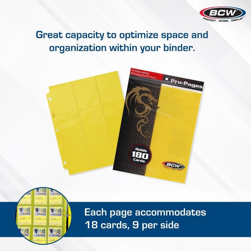 BCW Side-Loading 18-Pocket Pro Pages – Yellow (10 Pack)