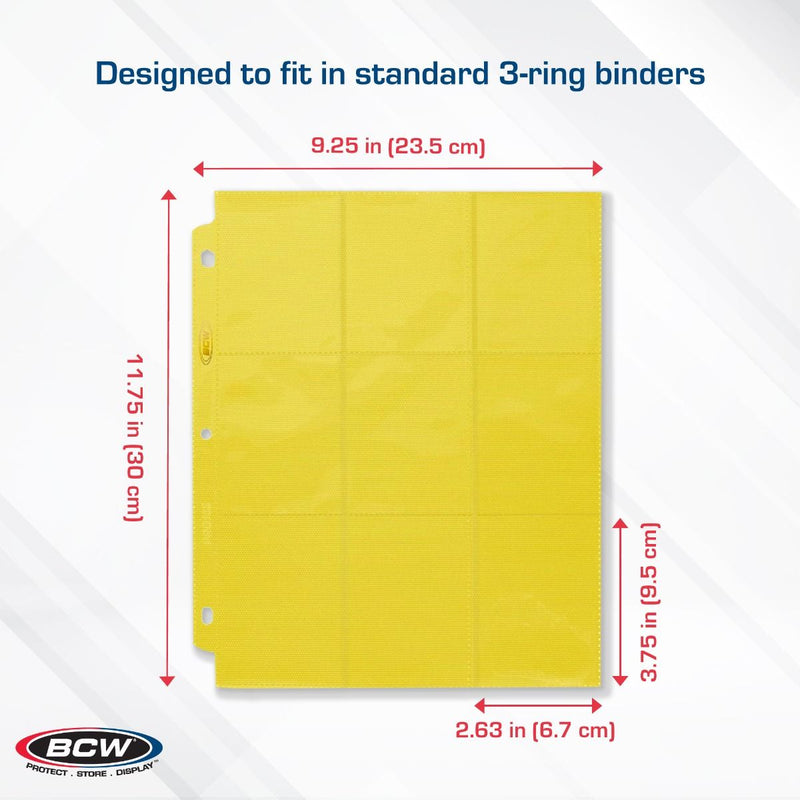 BCW Side-Loading 18-Pocket Pro Pages – Yellow (10 Pack)