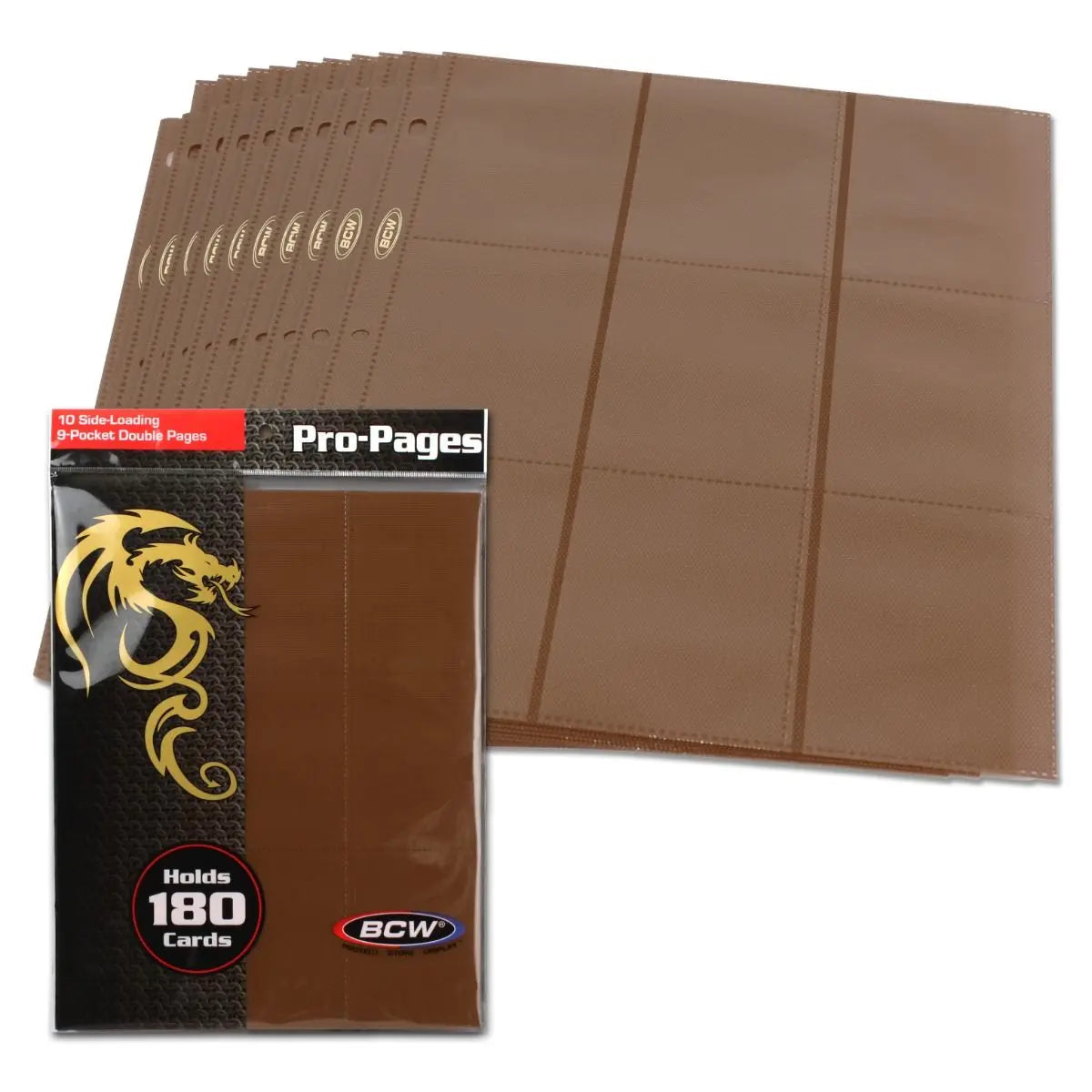 BCW Side-Loading 18-Pocket Pro Pages – Brown (10 Pack) - K&N Gaming LLC