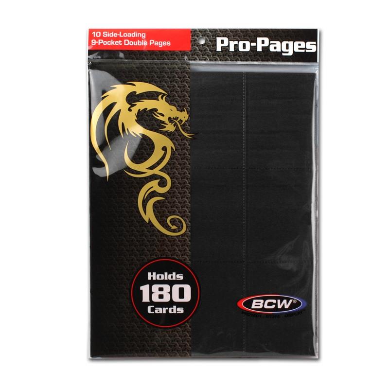 Side-Loading 18-Pocket Pro Pages - 3-Holes, Black (10-Pack)