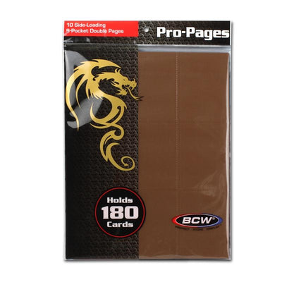Side-Loading 18-Pocket Pro Pages - 3-Holes, Brown (10-Pack)