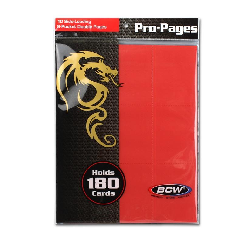 Side-Loading 18-Pocket Pro Pages - 3-Holes, Red (10-Pack)