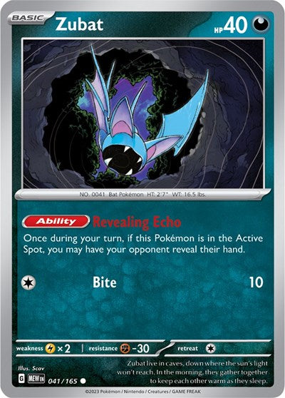 Zubat (Scarlet and Violet: 151) Near Mint Reverse Holofoil