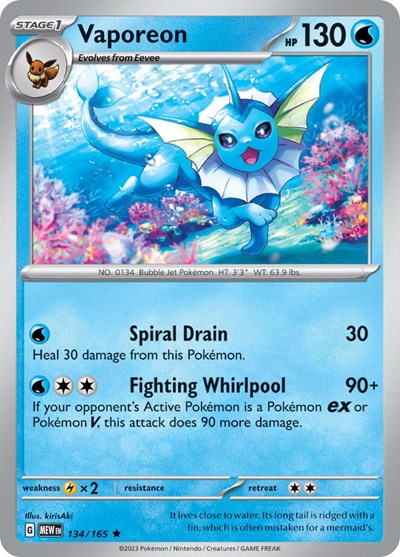 Vaporeon (Scarlet and Violet: 151) Near Mint Reverse Holofoil