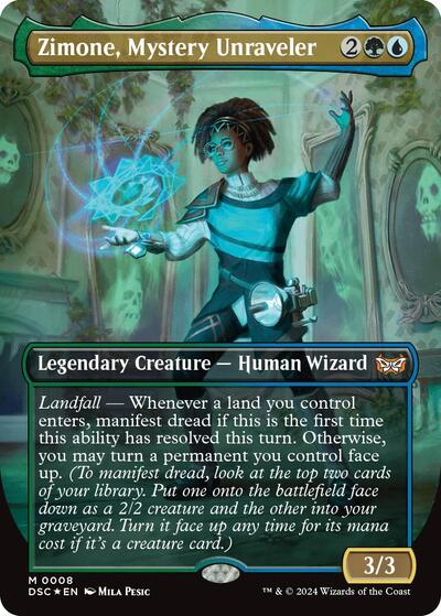 Zimone, Mystery Unraveler (Borderless) (Commander: Duskmourn: House of Horror) Light Play