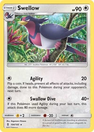 Swellow (SM - Guardians Rising) Near Mint Reverse Holofoil