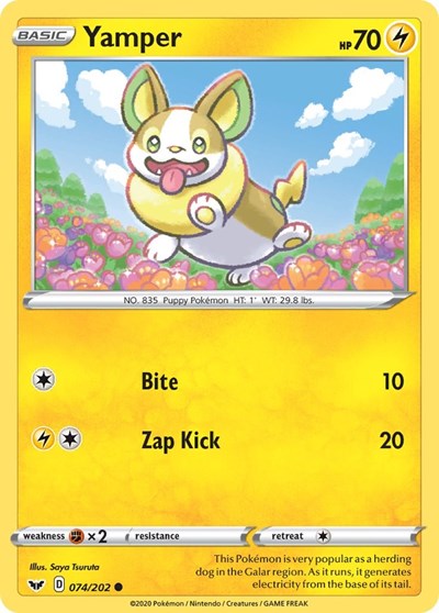 Yamper (074) (SWSH01: Sword & Shield Base Set) Near Mint Reverse Holofoil
