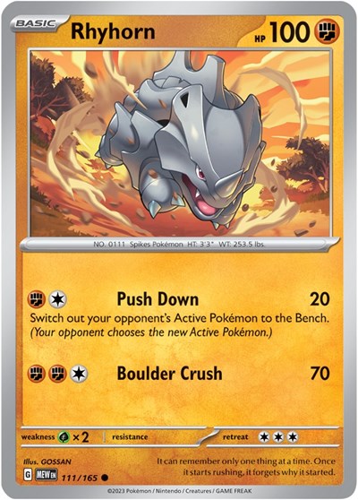 Rhyhorn (Scarlet and Violet: 151) Near Mint Reverse Holofoil