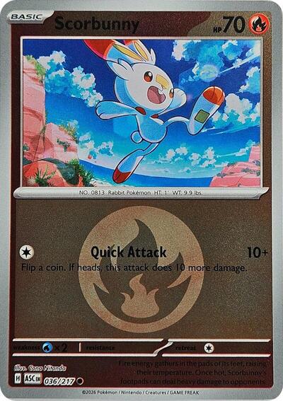 Scorbunny - 036/217 (Energy Symbol Pattern) (ME: Ascended Heroes) Near Mint Reverse Holofoil