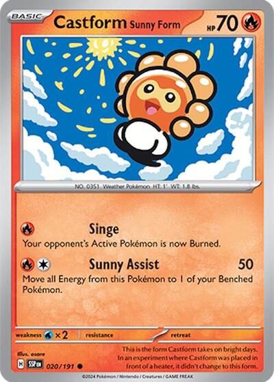 Castform Sunny Form - 020 (SV08: Surging Sparks) Near Mint Reverse Holofoil