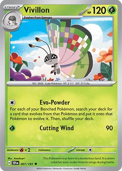Vivillon - 007 (SV08: Surging Sparks) Near Mint Reverse Holofoil