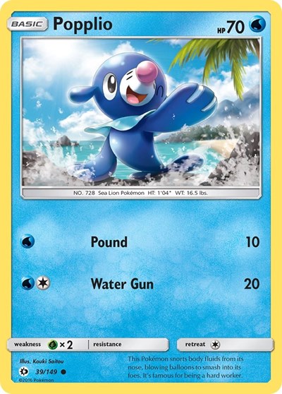 Popplio (SM Base Set) Near Mint Reverse Holofoil