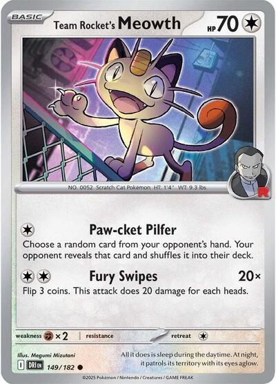 Team Rocket's Meowth (SV10: Destined Rivals) Near Mint Reverse Holofoil